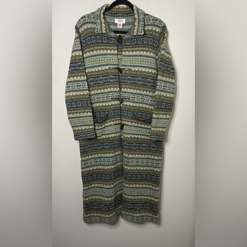 TALBOTS Nordic Sweater Duster Coat W/ Horn-Toggle Buttons 100% Lamb Wool Size M